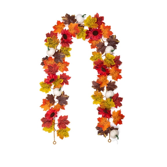 Halloween Decorations Artificial Fall Maple Leaf Garland, Red Sunflower & White Pumpkin Fall Garland, Harvest Thanksgiving Decor for Mantel Staircase Table