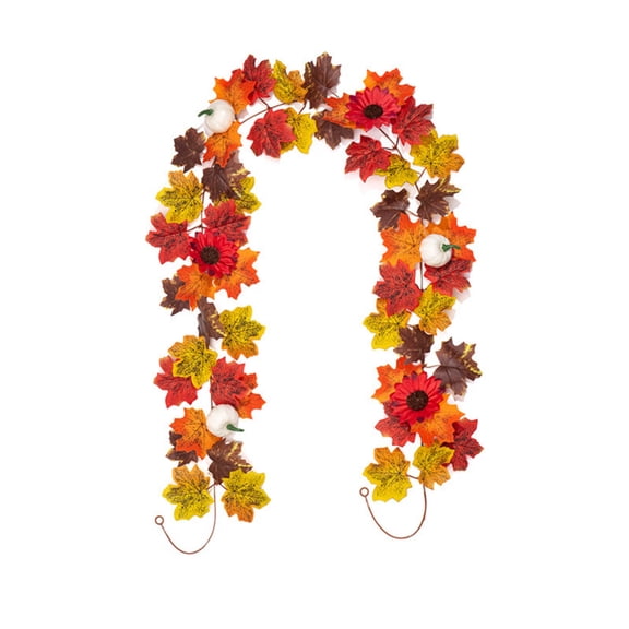 Halloween Decorations Autumn Maple Leaf Floral Garland, Maple Leaf & White Pumpkin Fall Vine, Reusable Artificial Fall Garland for Stair Railing & Dining Table Thanksgiving Decor