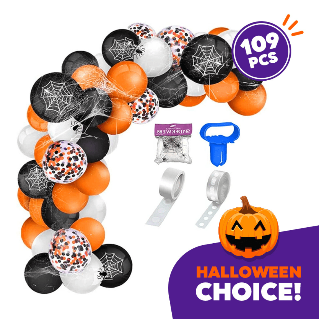 Halloween Balloon Arch Kit 109 PCS, Orange Black White Confetti with