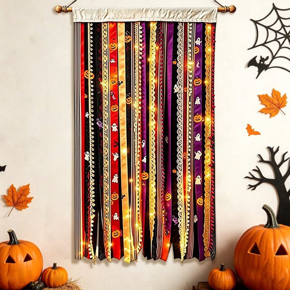 Halloween Decorations Banner, 50 Inch Lighted Rag Halloween Flag Banner Boho Retro Ribbon Fringe Garland, Cozy Modern Farmhouse Wall Hanging Decor for Holiday Party Supplies