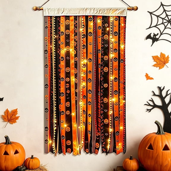 Halloween Decorations Banner, 50 Inch Lighted Rag Halloween Flag Banner Boho Retro Ribbon Fringe Garland for Outdoor Garden Yard Home Party Decor Farmhouse