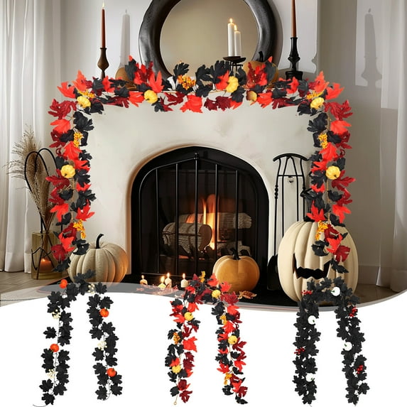 Halloween Decorations Black Flower Garland Hanging Vines Fake Ivy Leaves Table Decor for Garden Terrace Beach Party Wedding Decoration Thanksgiving Christmas 5.74 ft