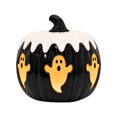 thumbnail image 1 of Halloween Decorations Black Pumpkin Ghost Lamp, Glossy Tabletop Halloween Decor with Orange Ghost Designs, Dripping Cream Top and Curved Stem for Indoor Home Display, 1 of 6