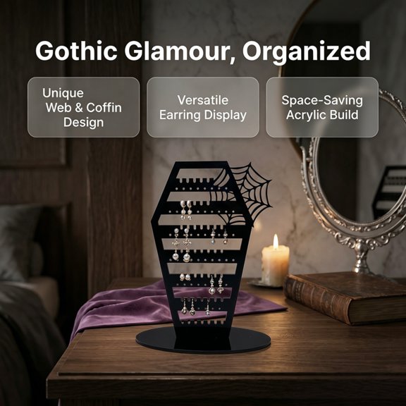 Halloween Decorations Black Spiderweb Jewelry Stand, 2D 3mm Acrylic Tabletop Jewelry Display Holder for Halloween Decor, Vanity Decor and Halloween Gifts