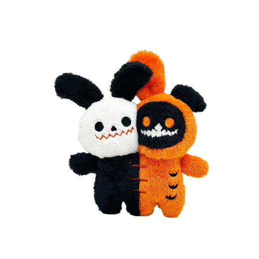 Halloween Decorations Bunny Plush Doll, Soft Conjoined Rabbit Ghost Plush w/ Spooky Split Face, Gothic Stuffed Animal Long Ears Toys for Kids Halloween Easter Party & Birthday Gift, 10.6" H