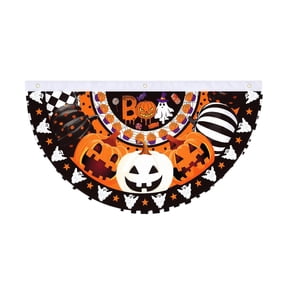 Halloween Decorations Bunting Banner, Indoor Outdoor Pumpkin Ghost Party Decor, Vintage Halloween Hanging Flag with Brass Grommets for Porch Fence J
