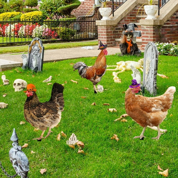 PRETXORVE Halloween Decoration, Acrylic Outdoor Scene Yard Art Simulated Chicken Decoration Courtyard Decoration Garden Double Sided Ground Insertion Board