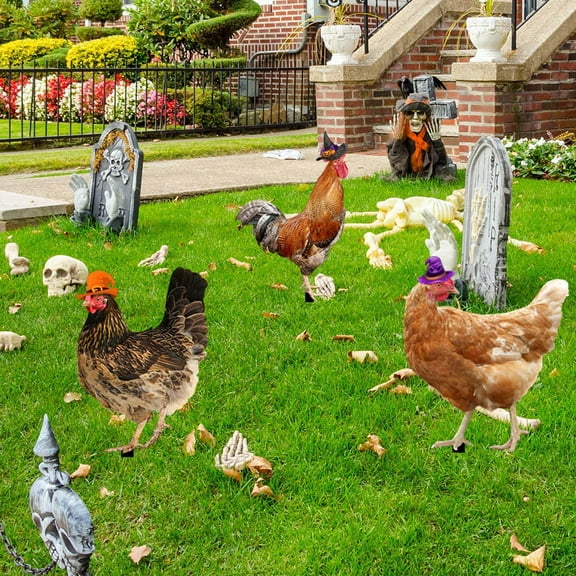 PRETXORVE Halloween Decoration, Acrylic Outdoor Scene Yard Art Simulated Chicken Decoration Courtyard Decoration Garden Double Sided Ground Insertion Board