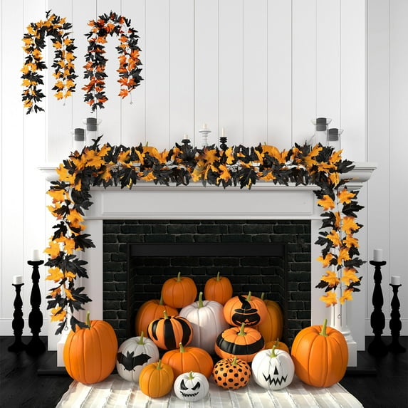 PRETXORVE Halloween Decoration, Halloween Decoration Artificial Leaf Garland Rattan Hanging Maple Leaf Garland Indoor Home Halloween Christmas Party Mantel Decoration