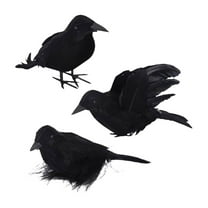 PRETXORVE Realistic Crow Black Feathered Crow for Halloween Decorations Birds 6pc