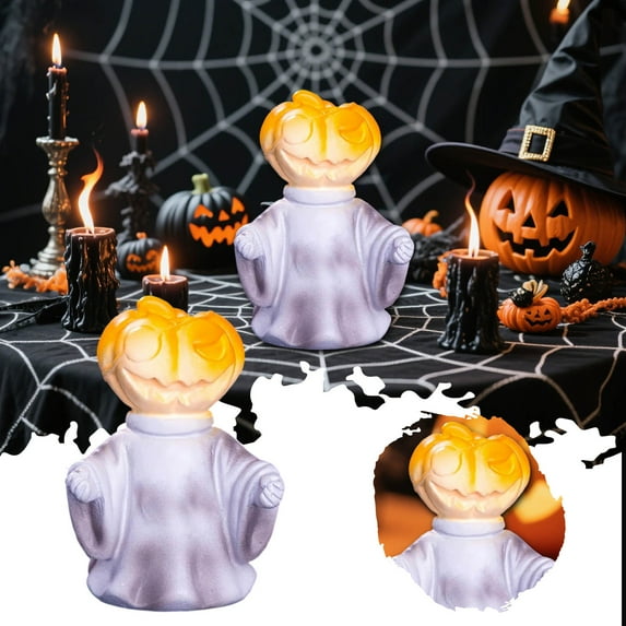 Halloween Decorations Desktop Ornament Accessory, Mini Resin Pumpkin Ghost Ornaments, Resin Figurines Pumpkin Ghost Skull , for Halloween Party Favors Bag Fillers Garden Dollhouse Decor(White-C)