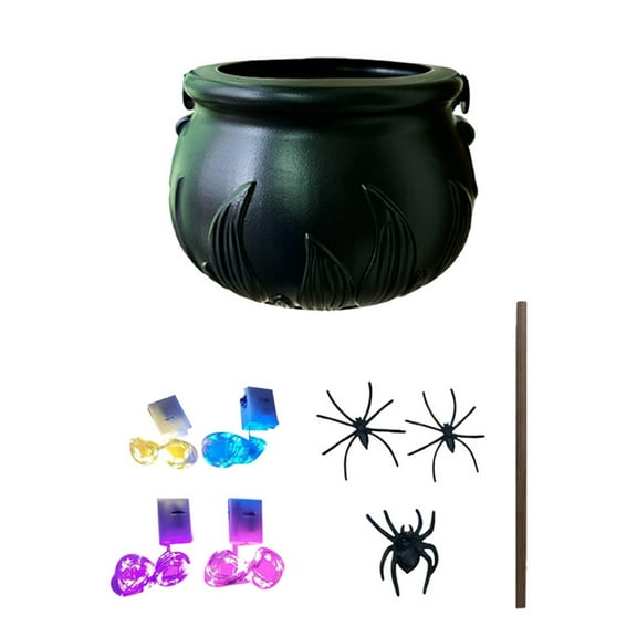 Halloween Decorations - Diy Bubbling Witch Cauldron Kit Halloween Decor With Led Lights & Cotton For Indoor Tabletop Displays (12" Cauldron) - Desktop Dress Up - Desktop Ornament