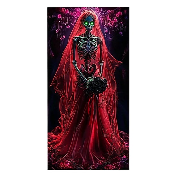 Halloween Decorations Door Cover, Large Scary Creepy Door Banner Bathroom Porch Door Backdrop House Halloween Party Decoration, 35*71 In Red
