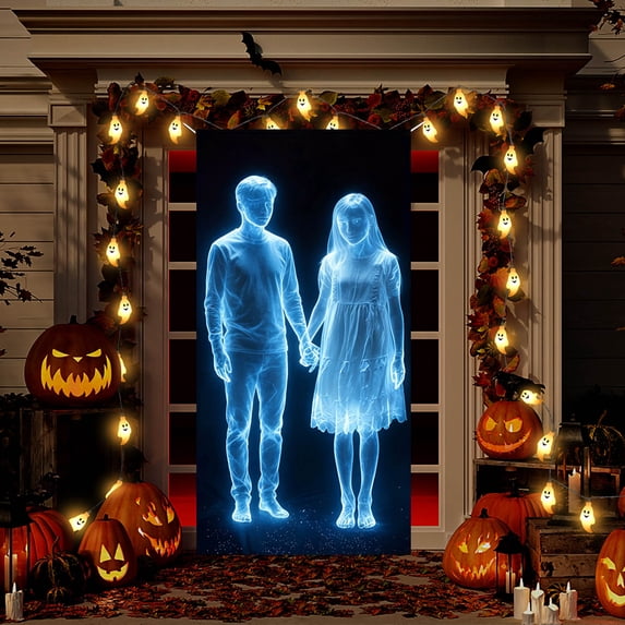 Halloween Decorations Door Cover, Large Scary Spooky Movie Inspired Halloween Door Banner Bathroom Porch Door Backdrop Decor for Party, Indoor Outdoor Haunted House Themed Decoration