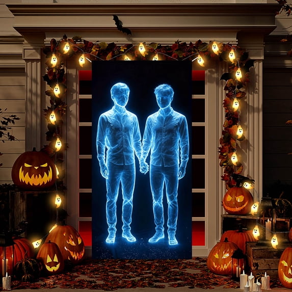 Halloween Decorations Door Cover, Large Scary Spooky Movie Inspired Halloween Door Banner Bathroom Porch Door Backdrop Decor for Party, Indoor Outdoor Haunted House Themed Decoration