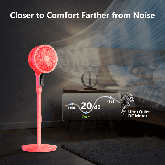 Oscillating Standing Fan 12'' Foldable Portable Quiet Floor Fan 12000mAh Rechargeable Pedestal Fan with Remote, Height Adjustable Foldaway Fan for Bedroom Home Office