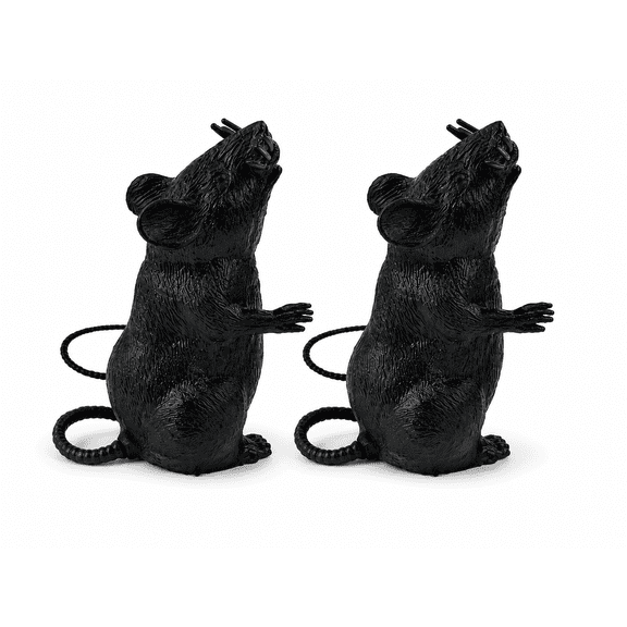 Halloween Decorations Fake Plastic Rats 2 Pack Black Mice 5.5 x 3.5 Inch Realistic Haunted House Props Design May Vary