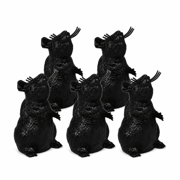Halloween Decorations Fake Plastic Rats 5 Pack Black Mice 5.5 x 3.5 Inch Realistic Haunted House Props Design May Vary