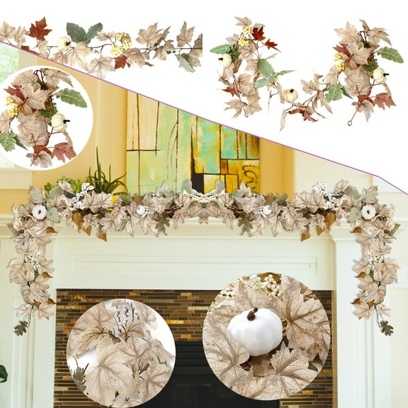 Halloween Decorations Fall Decoration Fall Maple Leaf Wreath Chimney Mantle Can Be Used for Thanksgiving Halloween Farm Home Decor Outdoor Indoors And Porch (White)