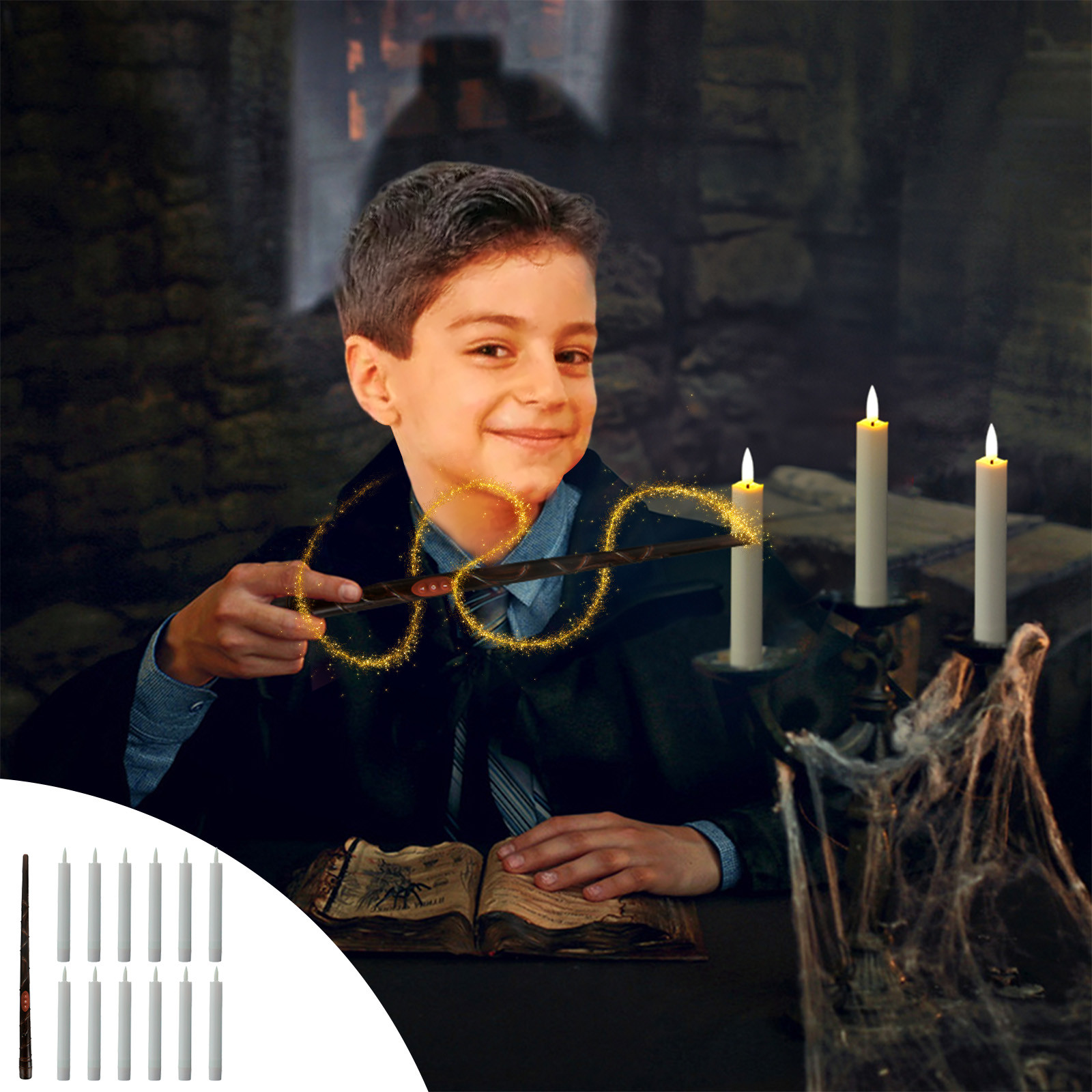 Halloween DecorationsFloating LED Candles With Sorcery Wand Remote Control, Flickering Warm