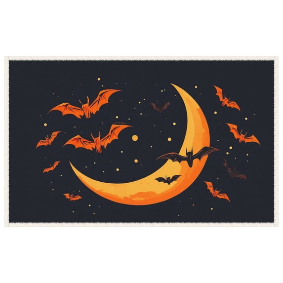 Halloween Decorations Front Door Mats 19.7x31.5 Inch - Orange Moon Simple Shapes Bats Washable Door Mats Outdoor Happy Halloween Indoor Doormat - for Kitchen Outdoor Home