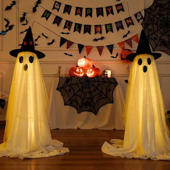 Halloween Decorations Ghost Decor, Holographic Light-Up Mesh Ghost with Built-In LEDs for Trees Porches Gazebos Or Entryways, Weather-Resistant Floating Ghost Accent