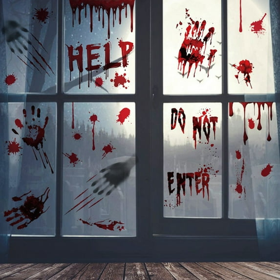 Halloween Decorations Ghost Door Sticker Self Adhesive Ghost Horror Blood Fingerprints Ghost Door Decals Window Cling Scary Shadow