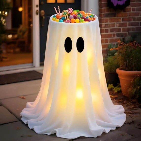 Halloween Decorations Ghost Light Up Candy Bowl Holder, USB Remote Ghost Candy Container, Halloween Party Table Decor, Entryway Seasonal Display