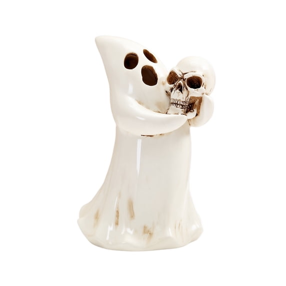 Halloween Decorations, Ghost Resin Figurines Holding Skeleton and Pumpkin, Spooky Tabletop Centerpiece for Party Home Office Desk Shelf Display Ornament Gift Set of 2