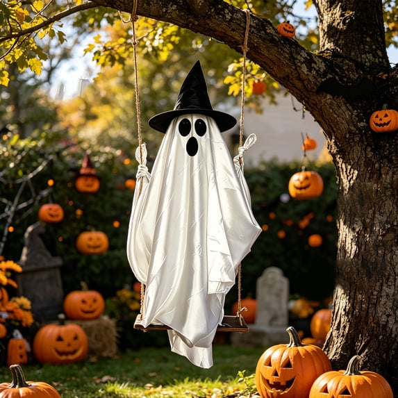 Halloween Decorations Ghost Swing Hanging Decoration, Halloween Outdoor Yard Decor, Porch Tree Ornament, Lawn Party Display, Seasonal Holiday Accent