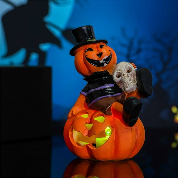 Halloween Decorations with Glowing Skeleton and Flashing Pumpkin Lantern, Featuring Wind Lights for Spooky Atmosphere - Party Decor for Indoor and Outdoor Use, Resin Material