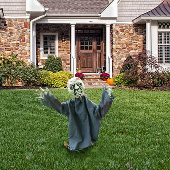 Halloween Decorations Groundbreaker Zombie Décor,Realistic Movable Groundbreaker Skeleton - Sound Sensing Activated Horror Props Swinging & Glowing Eyes for Yard Graveyard