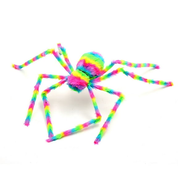 Halloween Decorations Hairy Spider, Scary Rainbow Spider, 500inch Fake Spider Haunted House Props, Halloween Yard Lawn Decorations Party Indoor Decor
