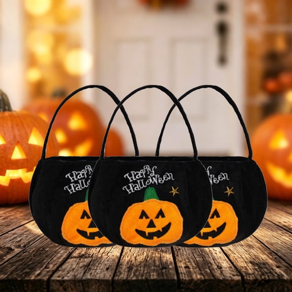 Halloween Decorations,Halloween Basket, Candy Bucket, Reusable Trick or Treat Bag for Halloween Party 3PCS(Black Pumpkin)