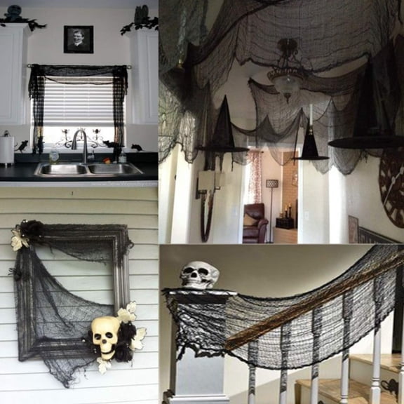 Halloween Decorations, Halloween Creepy Cloth, Spooky Halloween Decorations, Haunted House Decor, 2.15×5M Black Thin Gauze Fabric, Perfect for Draping Over Doorways, Wrapping