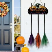 Halloween Decorations - Halloween Decor - Broom Parking Sign with 3 Wooden Witches Brooms - Cute Hocus Pocus Front Porch Wall Decor for Indoor Outdoor Home Office Party Decoration