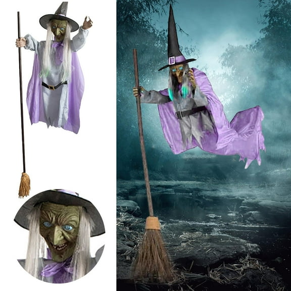 Halloween Decorations - Halloween Decorations Outdoor - 6 Ft Animated Hovering Witch Animatronics - Sound & Touch Activated Sensor - Scary Props House Decor for Garden Yard Lawn Indoor Decoration