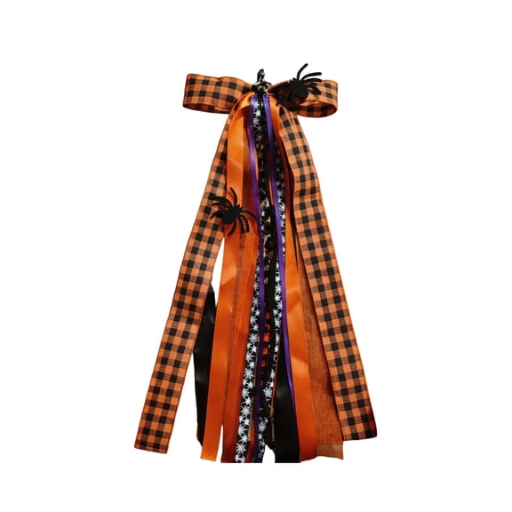 Halloween Decorations Halloween Door Hanger Bow Decorative Ribbon Wreath Bow With Arachnid Accents Plaid Streamers For Front Door Porch Wall Party Decor