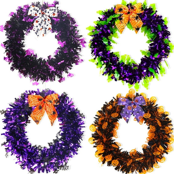 Halloween Decorations Halloween Flower Wreath Bow Tie Ring Door Hanging Ghost Festival Scene Arrangement Color Strip Artificial Ring Pendant Hanging Decoration