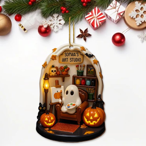 Halloween Decorations - Halloween Ghost 2D Acrylic Hangings for Halloween Lovers, Christmas Trees Ornaments, Indoor Outdoor Wall Art for Home, Garden, Home Decor, Halloween Gifts (D)