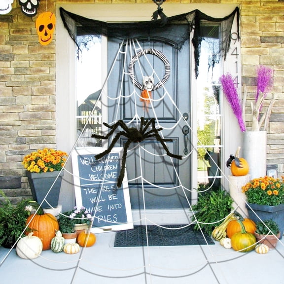 Halloween Decorations Halloween Giant Spider Webs Decorations, Large Outdoor Yard Decor Scary 20" Small Fake Spiders, 275" Triangular Spiderweb for Lawn Indoor Home Décor
