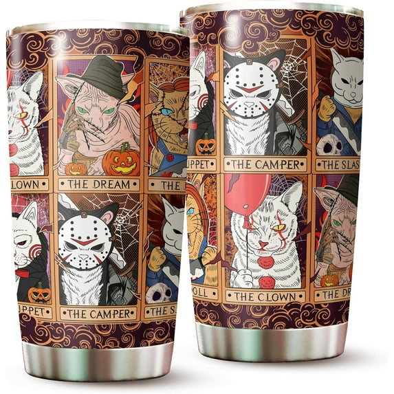 Halloween Decorations - Halloween Gifts - Halloween Cat Decor - Halloween Mugs - Horror Movies Lover Gifts - Cat Gifts For Cat Lovers - Horror Cat Tumbler For Men, Women, Friends, Coworkers
