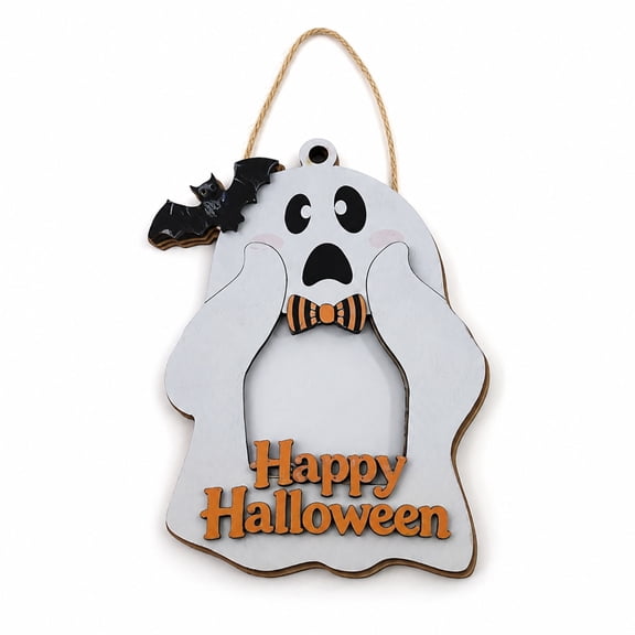 Halloween Decorations,Halloween，Halloween Ghost Wooden Picture Frame Cute Spooky Ghost Shaped Photo Frame With Stand Hanging Rope Desktop Tabletop Ornament Wall Hanging Decor Halloween