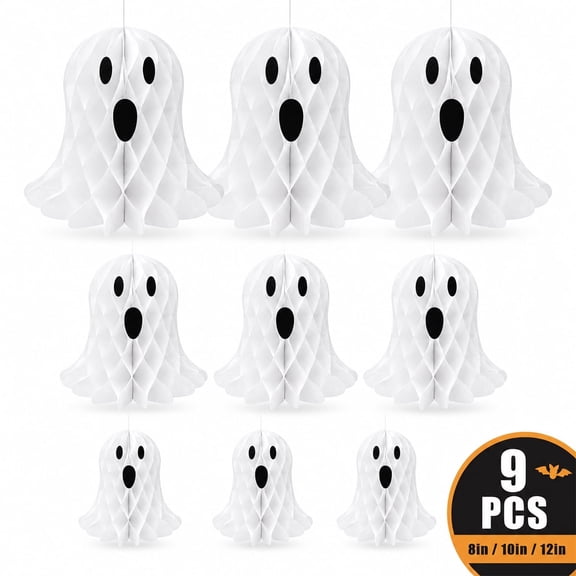 Halloween Hanging Ghost Decorations - Halloween Hanging Spooky Ghost Paper Lantern for Front Yard Patio Lawn Garden Party Decor (9Pcs)