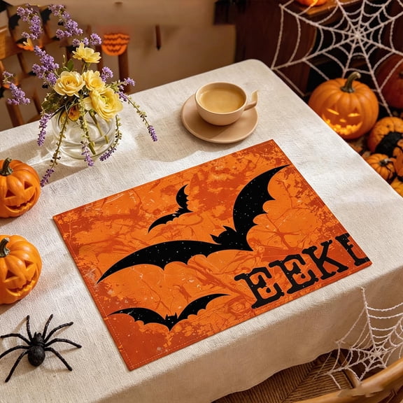 Halloween Decorations,Halloween Placemats,Bat Placemats,Trick Or Treat Autumn Table Mats For Dining Home Table Kitchen Halloween Decoration
