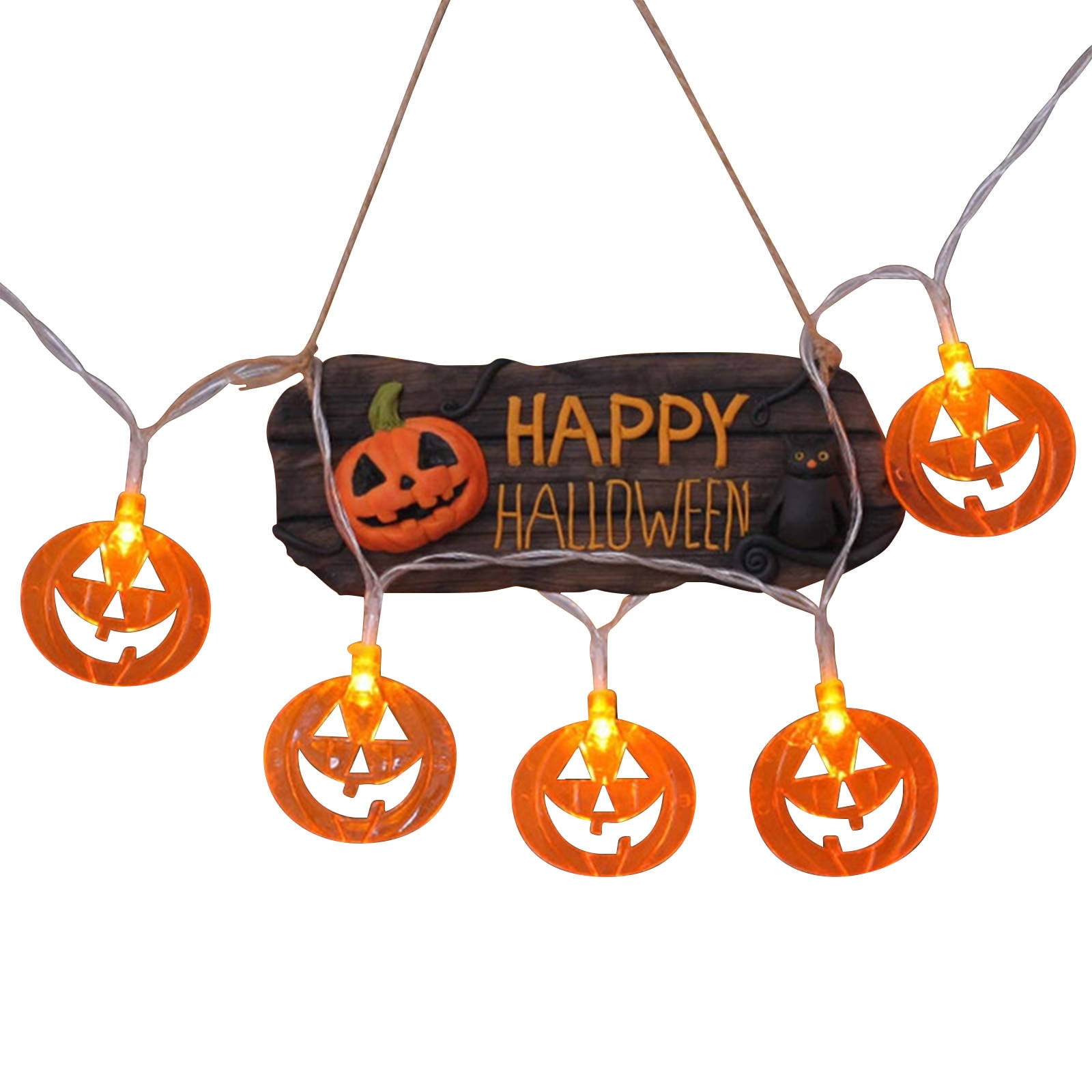 Halloween Pumpkin String Lights With Bats & Spiders - Battery Powered LED Garland For Indoor/Outdoor Party Decor, 10 Lights 1.5m