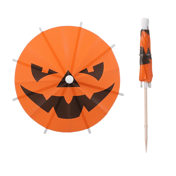 Halloween Decorations Halloween Pumpkin Umbrella Cake Picks Mini Paper Parasol Cupcake Toppers Baking Decorations 50pcs Party Dessert Picks Set