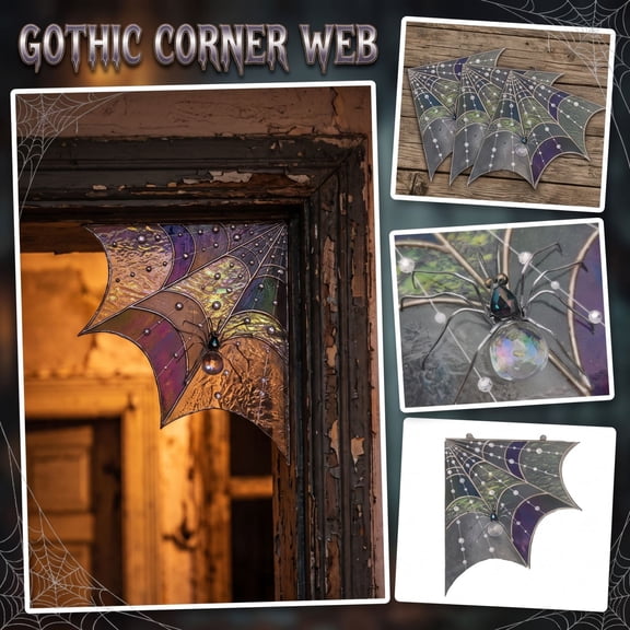 Halloween Decorations-Halloween Spider Web Corner Wall Decor,Flat Spider Web Hanging Ornaments,Spooky Black Purple Web with Spider Accent for Wall Corner Party Indoor Outdoor Decor