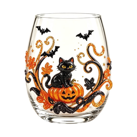 Halloween Decorations Halloween Stemless Wine Glasses Drinking Glasses 15Oz Pattern Tumbler Cups Pumpkin Printed Flat Wine Glass Halloween Drinkware For Party Fall Glass&Bottle