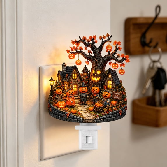 Halloween Decorations Halloween Tree House Night Light Plug in Spooky Cute Ghost Pumpkin Wall Decor for Home Party